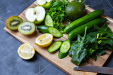 Top view of fresh green organic vegetables. Vegan food concept. 