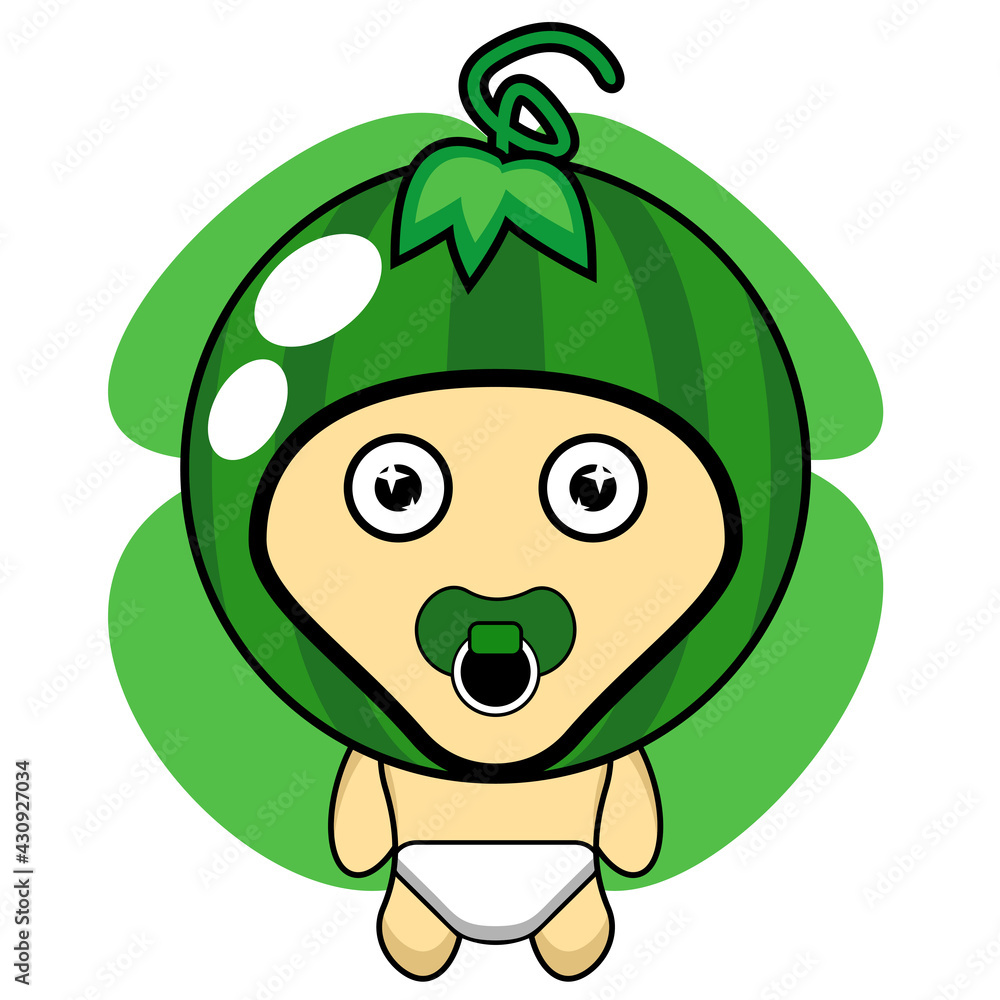 Vector illustration of a cartoon character in a baby watermelon mascot  costume Stock Vector | Adobe Stock