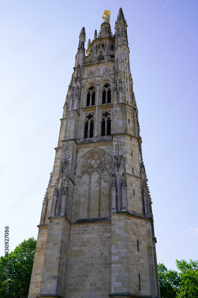 Tour Pey Berland gothic bell tower from 15th century in city center of Bordeaux town in france