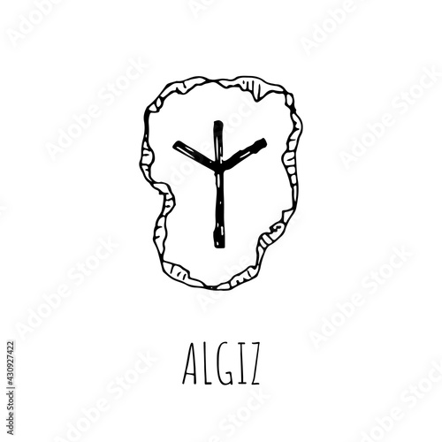 Algiz rune written on a stone. Vector illustration. Isolated on white.