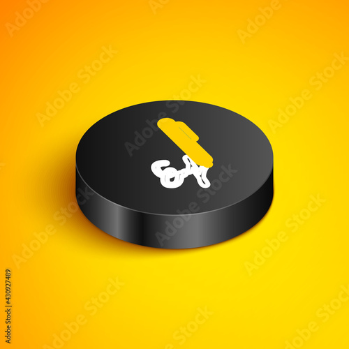 Isometric line Signature line icon isolated on yellow background. Pen and undersign, underwrite, ratify symbol. Black circle button. Vector