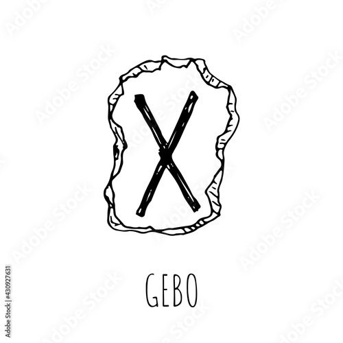 Gebo rune written on a stone. Vector illustration. Isolated on white.