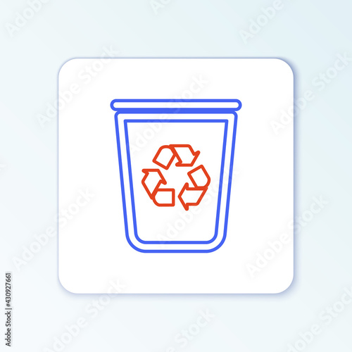 Line Recycle bin with recycle symbol icon isolated on white background. Trash can icon. Garbage bin sign. Recycle basket sign. Colorful outline concept. Vector