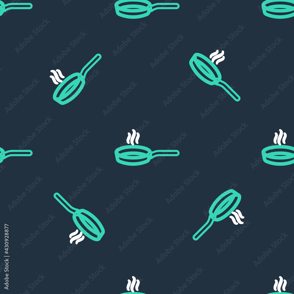 Line Frying pan icon isolated seamless pattern on black background. Fry or roast food symbol. Vector Line Frying pan icon isolated seamless pattern on black background. Fry or roast food symbol. Vector