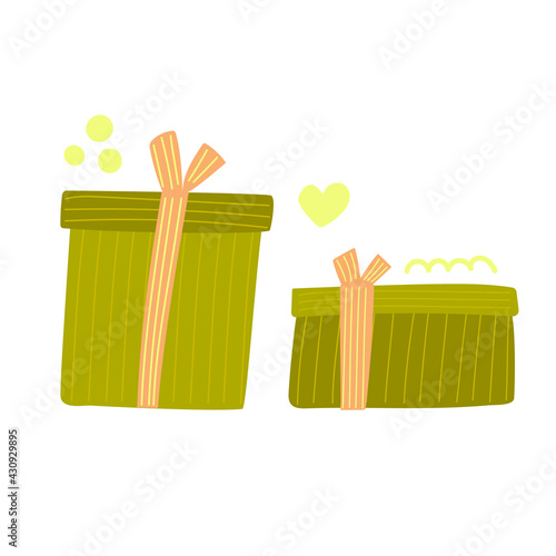 Hand drawn banana leaf gift boxes. Ecology, organic concept.