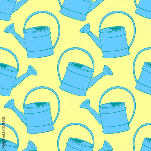 Seamless pattern with watering cans. Hand drawn outline vector background and texture in doodle style, isolated. Gardening tools for working in the garden, on the farm, in the dacha, country site