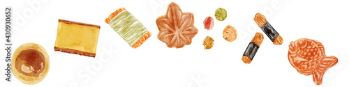 和菓子焼き菓子手描き水彩風イラスト