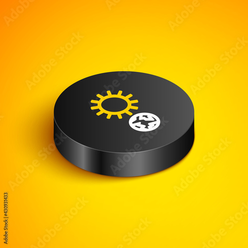 Isometric line Solstice icon isolated on yellow background. Black circle button. Vector