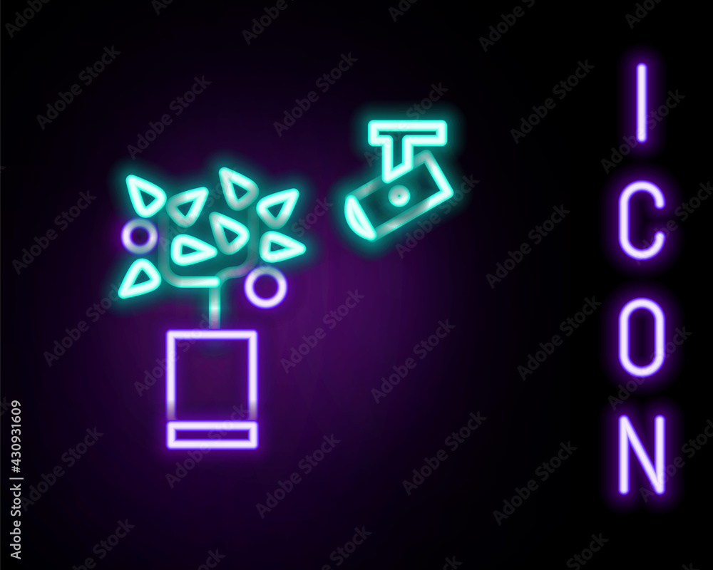 Glowing neon line Smart farming technology - farm automation system in app icon isolated on black background. Colorful outline concept. Vector Glowing neon line Smart farming technology - farm automation system in app icon isolated on black background. Colorful outline concept. Vector
