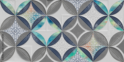 Fototapeta Naklejka Na Ścianę i Meble -  Digital Wall Tile Decor For Home, Ceramic Tile Design, Seamless colourful patchwork in Indian style, wallpaper, textile, web page background - 3D Illustration