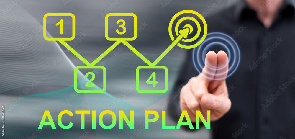 Man touching an action plan concept Man touching an action plan concept