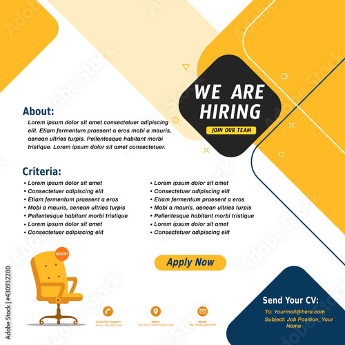 Job recruitment design for companies. Square social media post layout. We are hiring banner, poster, flyer, background template