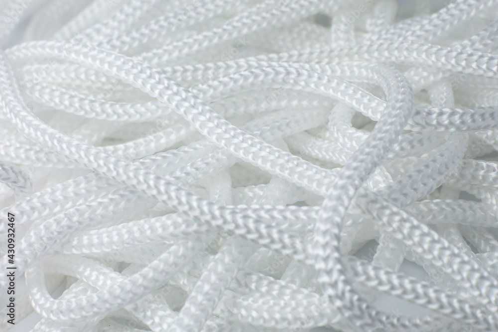 Obraz premium White cotton rope texture background. Thread Macro photo, close up.