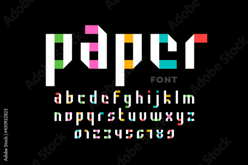 Paper craft style font design, alphabet letters and numbers