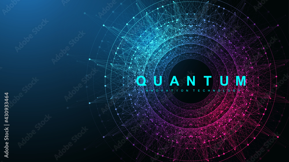 Quantum computer innovation technology concept. Sphere explosion background. Deep learning artificial intelligence. Big data algorithms visualization quantum explosion vector illustration