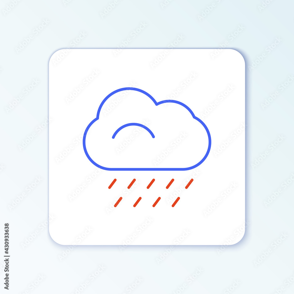 Line Cloud with rain icon isolated on white background. Rain cloud precipitation with rain drops. Colorful outline concept. Vector Line Cloud with rain icon isolated on white background. Rain cloud precipitation with rain drops. Colorful outline concept. Vector