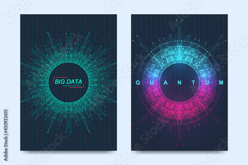 Modern vector template for brochure, leaflet, flyer, cover, banner, catalog, magazine, annual report. Quantum technology. Futuristic explosion design. Big data visualization. Artificial intelligence
