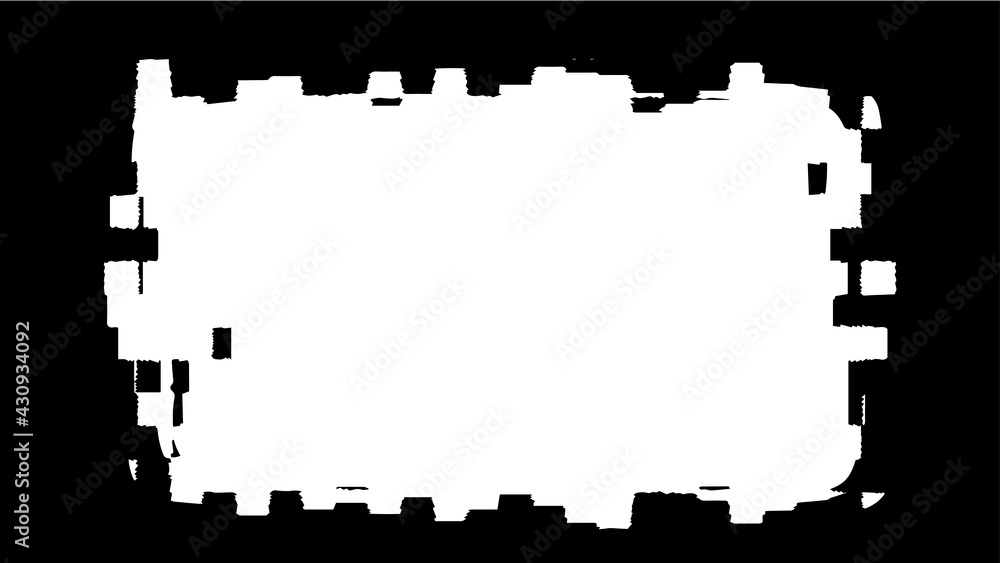 Grunge glitch frame. Black and white vector illustration.