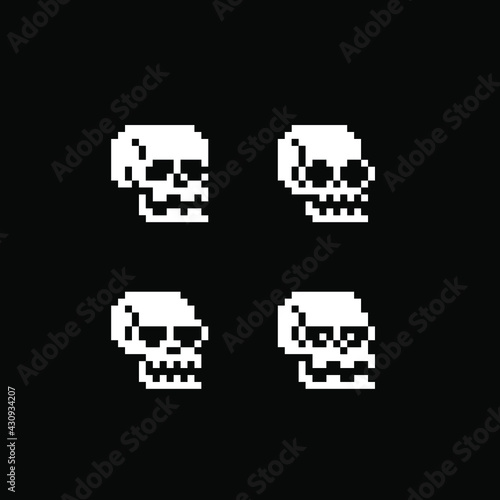 Human skull pixel art icons set, isolated on white background vector illustration. 8-bit sprite.Design stickers, logo, mobile app, embroidery. 
