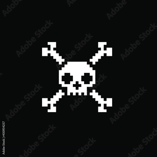 Skull crossbones pixel art style icon, isolated abstract vector illustration. Design for stickers, logo, web and mobile app. Print for clothes.