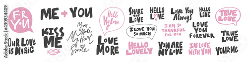 Vector hand drawn collection set of calligraphy lettering quotes and words. Pink and black color