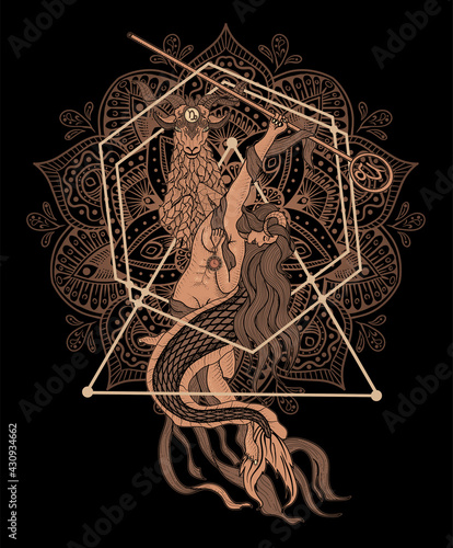 illustration Capricorn zodiac symbol with t shirt design
