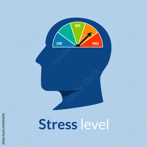 Stress level concept with head symbol indicating to high vector illustration.