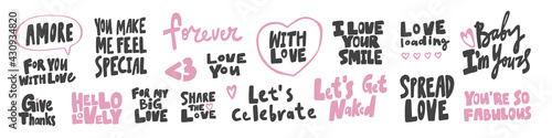Vector hand drawn collection set of calligraphy lettering quotes and words. Pink and black color