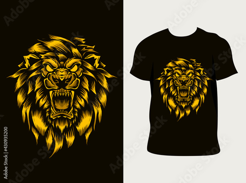 illustration vector angry lion head with t shirt design