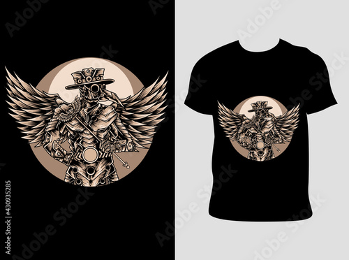 illustration vector robotic plague doctor with t shirt design