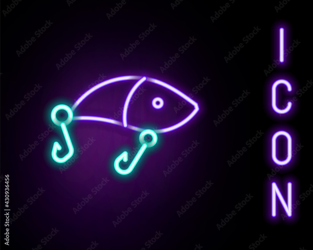 Glowing neon line Fishing lure icon isolated on black background. Fishing tackle. Colorful outline concept. Vector Glowing neon line Fishing lure icon isolated on black background. Fishing tackle. Colorful outline concept. Vector