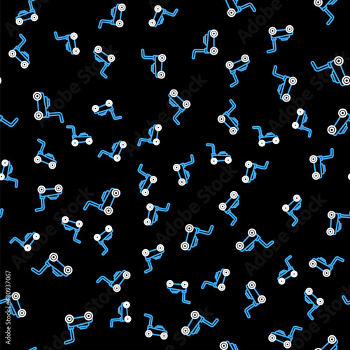 Line Lawn mower icon isolated seamless pattern on black background. Lawn mower cutting grass. Vector