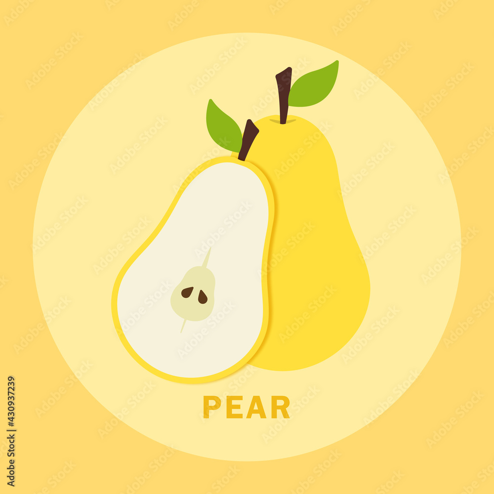 Flat yellow pear vector png for icon logo and clipart in cute cartoon background fruits Flat yellow pear vector png for icon logo and clipart in cute cartoon background fruits