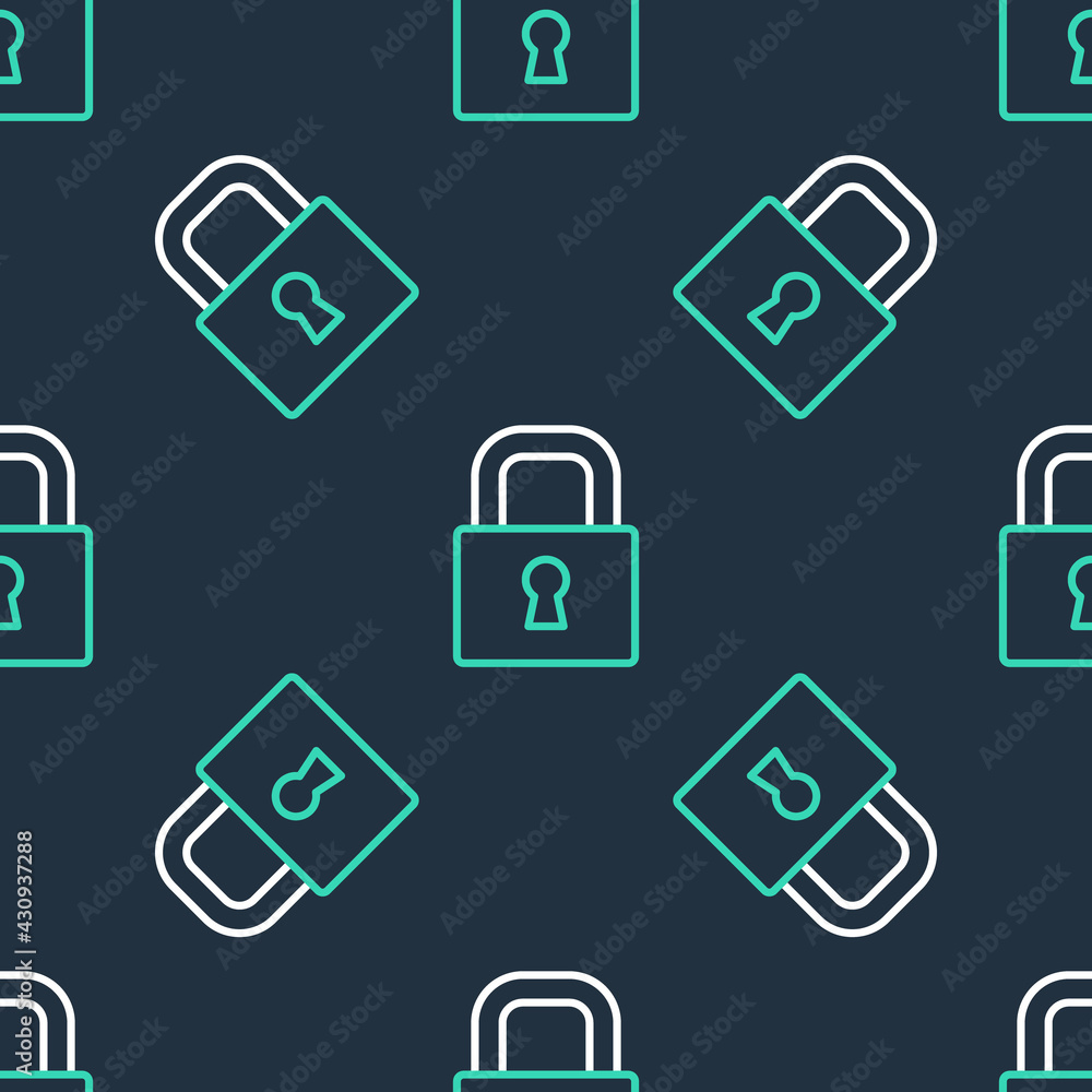 Line Lock icon isolated seamless pattern on black background. Padlock sign. Security, safety, protection, privacy concept. Vector Line Lock icon isolated seamless pattern on black background. Padlock sign. Security, safety, protection, privacy concept. Vector