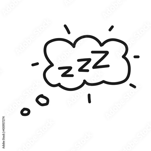 Hand drawn zzz sleep wave in cloud isolated on white background. Vector illustration