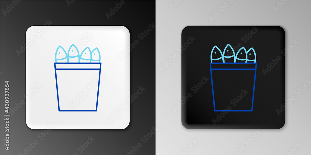 Line Fishing bucket with fishes icon isolated on grey background. Fish in a bucket. Colorful outline concept. Vector Line Fishing bucket with fishes icon isolated on grey background. Fish in a bucket. Colorful outline concept. Vector