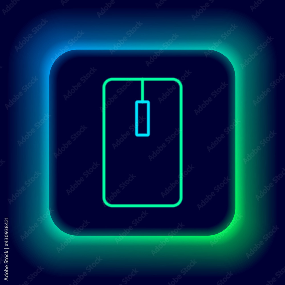 Glowing neon line Computer mouse icon isolated on black background. Optical with wheel symbol. Colorful outline concept. Vector Glowing neon line Computer mouse icon isolated on black background. Optical with wheel symbol. Colorful outline concept. Vector