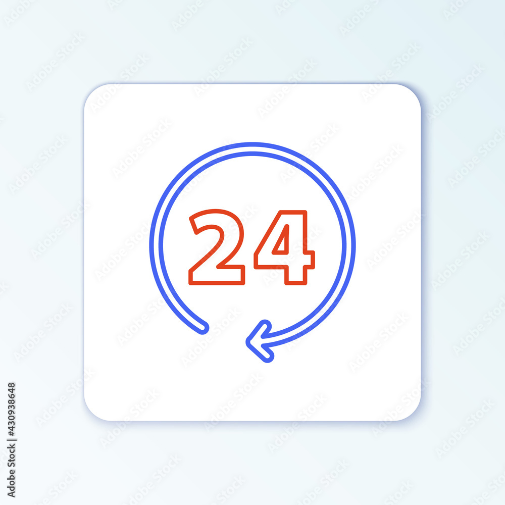 Line Clock 24 hours icon isolated on white background. All day cyclic icon. 24 hours service symbol. Colorful outline concept. Vector Line Clock 24 hours icon isolated on white background. All day cyclic icon. 24 hours service symbol. Colorful outline concept. Vector