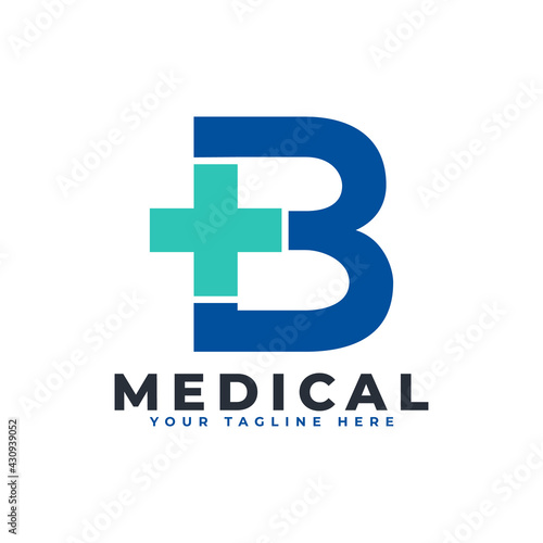 Letter B cross plus logo. Usable for Business, Science, Healthcare, Medical, Hospital and Nature Logos.