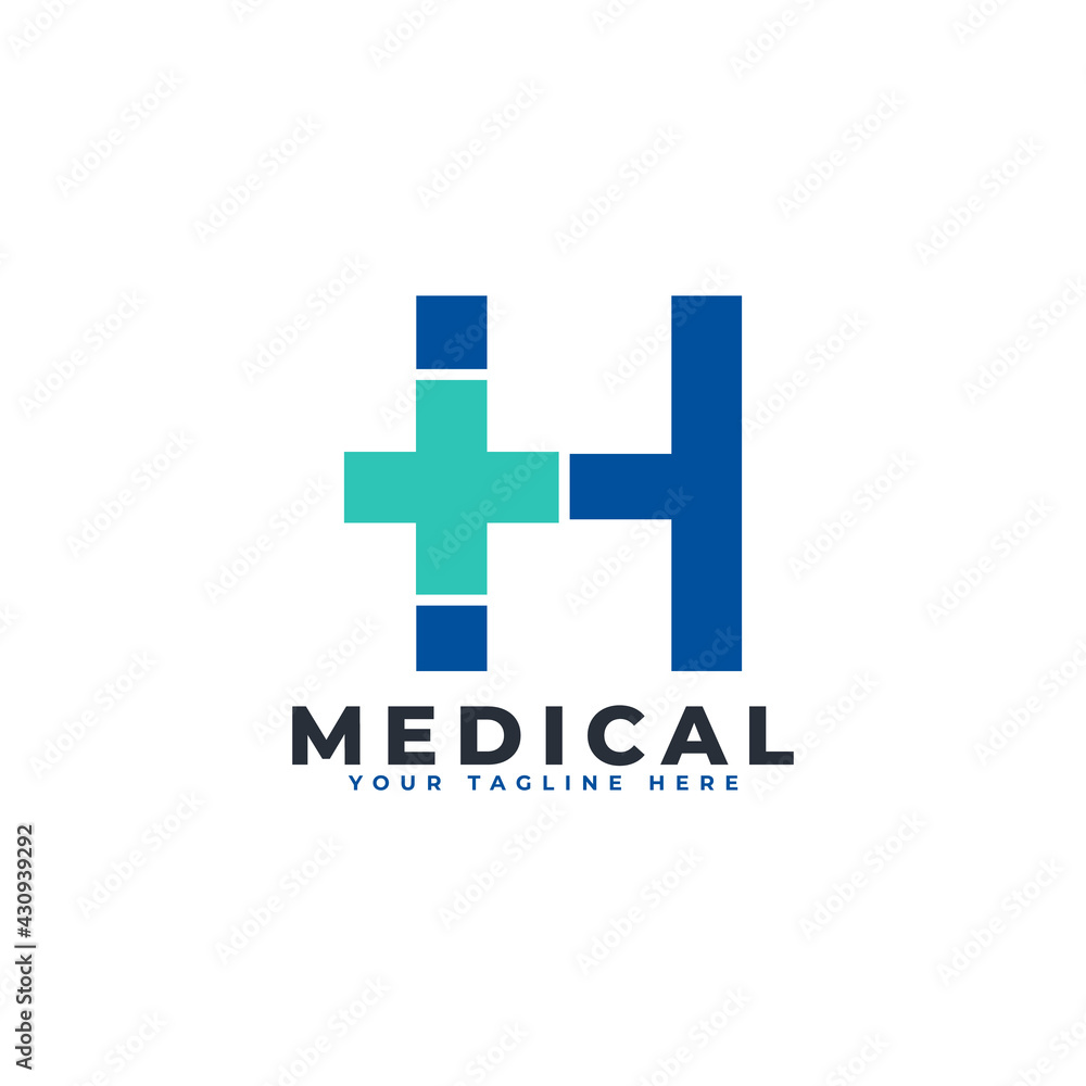 Obraz premium Letter H cross plus logo. Usable for Business, Science, Healthcare, Medical, Hospital and Nature Logos.