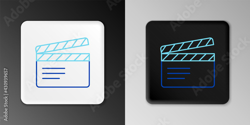 Line Movie clapper icon isolated on grey background. Film clapper board. Clapperboard sign. Cinema production or media industry. Colorful outline concept. Vector