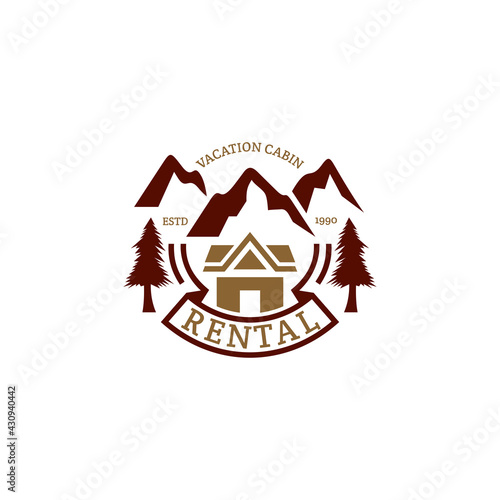 Mountain cabin vacation rental logo template ready for use