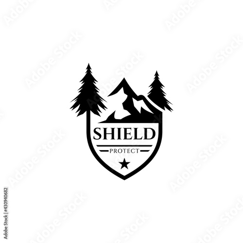 Vintage shield mountain emblem badge logo template ready for use