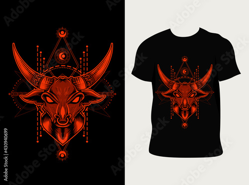 illustration vector bull head with t shirt design