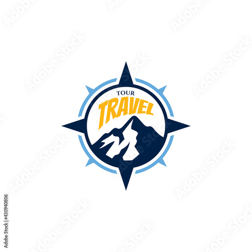 Compass mountain travel flat logo template ready for use 