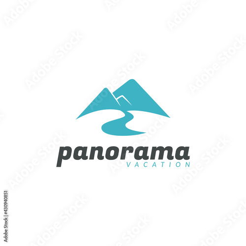 Simple landscape mountain creek flat logo template ready for use 