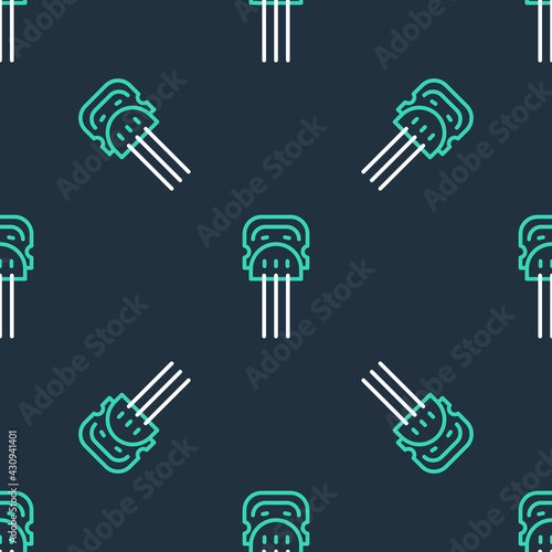 Line Flamenco woman accessories icon isolated seamless pattern on black background. Peineta. Spanish comb. Vector