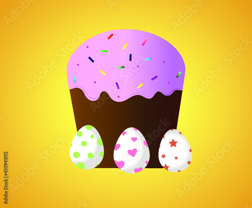 Vector illustration. Eggs and Easter cake for a good holiday.