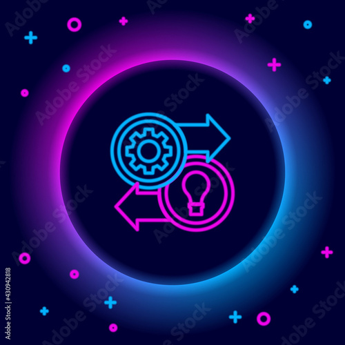 Glowing neon line Human resources icon isolated on black background. Concept of human resources management, professional staff research, head hunter job. Colorful outline concept. Vector