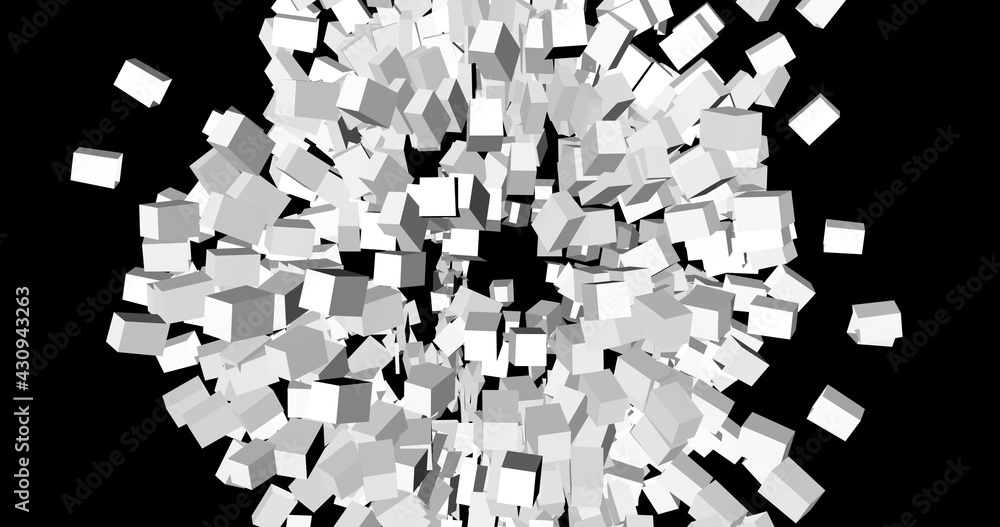 Explosion is divided into many elements in 3d. Background of an ...